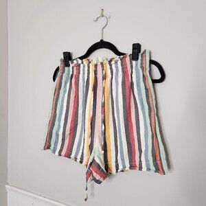 MADEWELL Smocked-Waist Pull-On Shorts in Rainbow Stripe